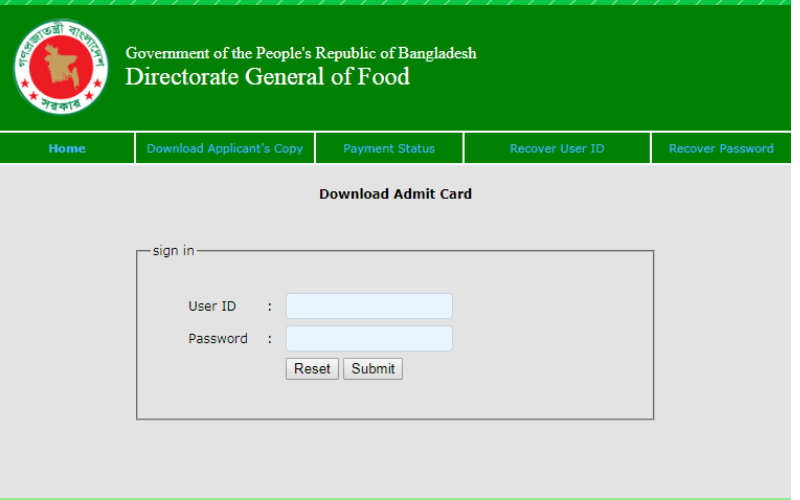 Directorate General of Food Exam Admit Card Published