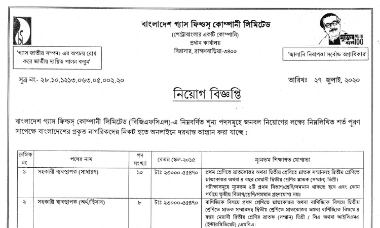 Bangladesh Gas Fields Company Limited Job Circular 2021, BGFCL Job Circular 2021