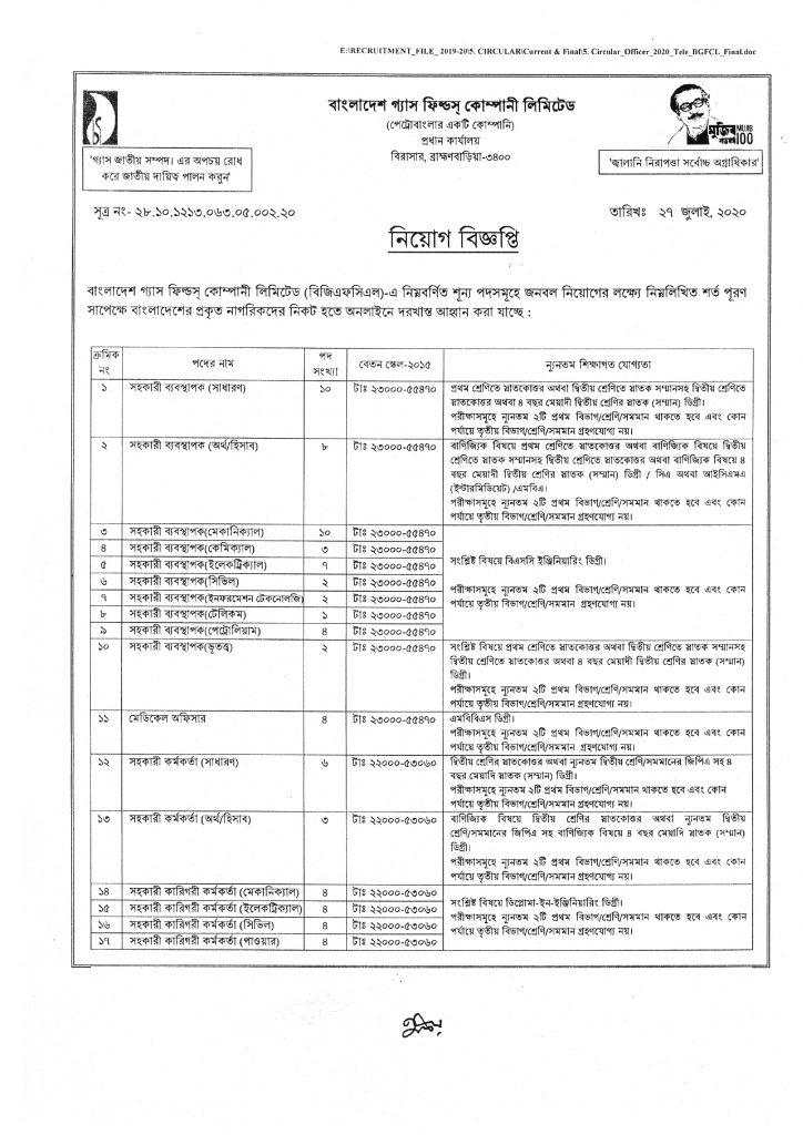 Bangladesh Gas Fields Company Limited Job Circular 2021, BGFCL Job Circular 2021,bdjobspublisher.com-1