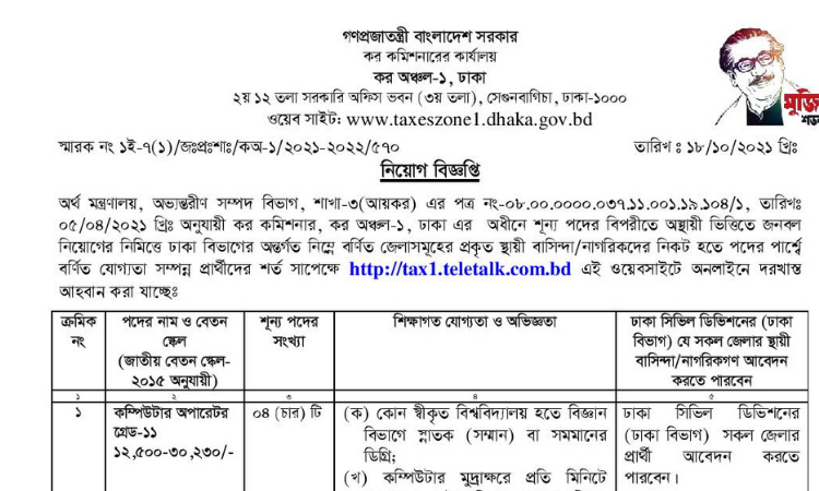 Taxes Zone-1 Dhaka Job Circular 2021