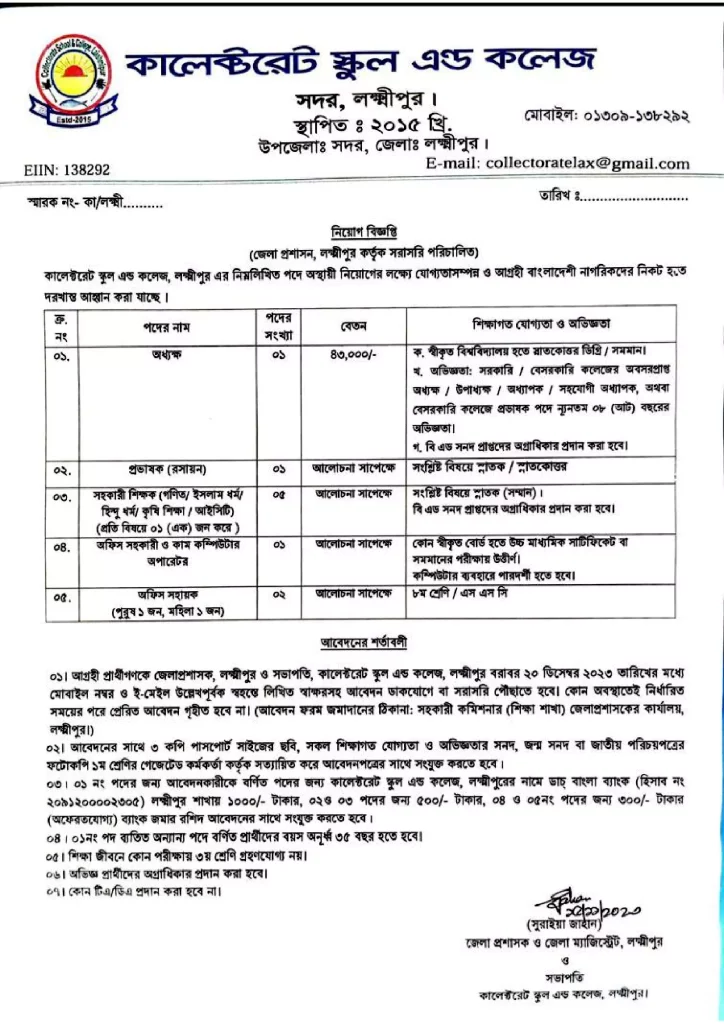 Lakshmipur DC Office Job Circular 2023 |  লক্ষ্মীপুর জেলা প্রশাসকের কার্যালয় নিয়োগ বিজ্ঞপ্তি ২০২৩