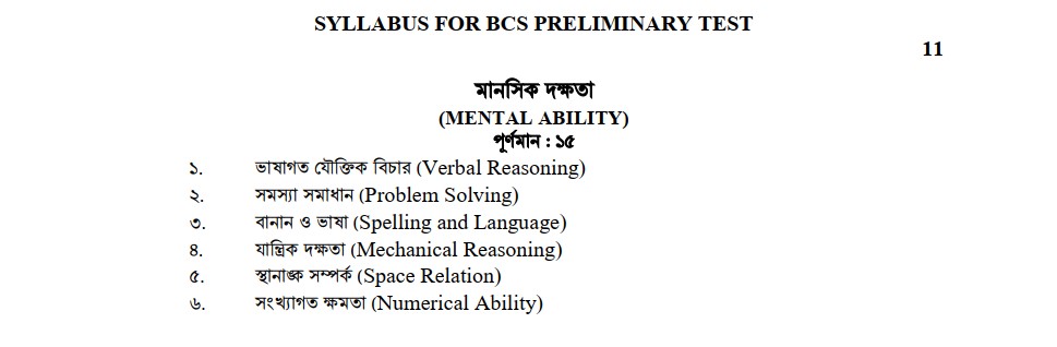 BCS preliminary syllabus: