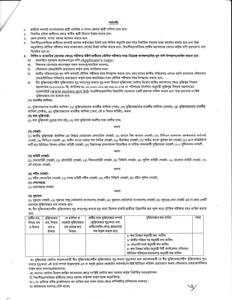 Pabna DC Office Job Circular 2022 - পাবনা জেলা প্রশাসকের কার্যালয় নিয়োগ বিজ্ঞপ্তি ২০২২ -2