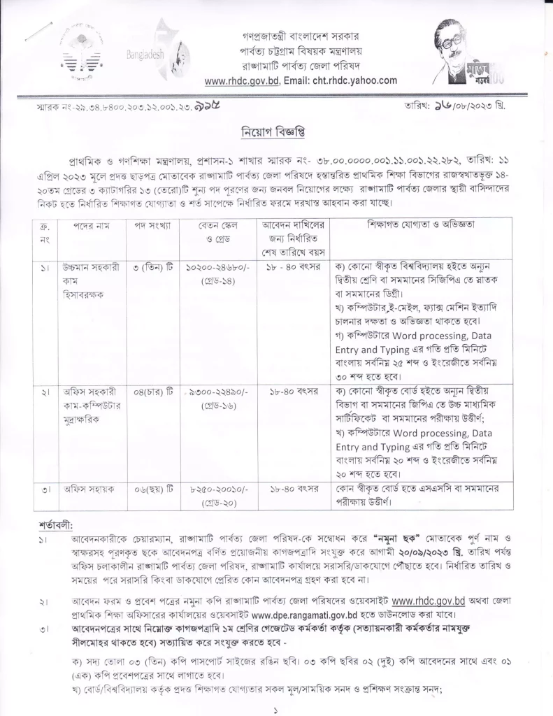 Rangamati Hill District Council RHDC Job Circular 2023